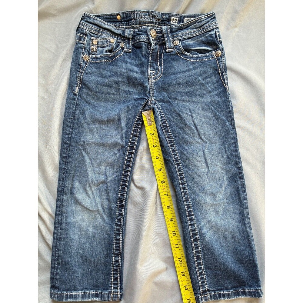 Miss Me Girls Denim Cuffed Capri Jean SZ 12 Sequin Embellished Y2K - Picture 2 of 13